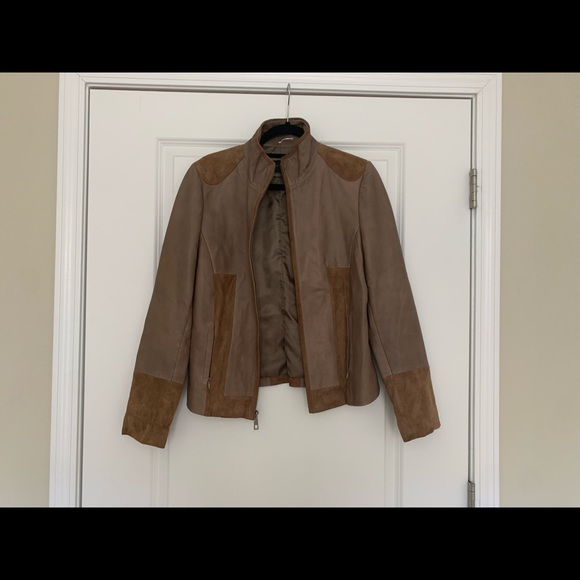 Elie Tahari brown lamb leather jacket medium - Picture 2 of 4